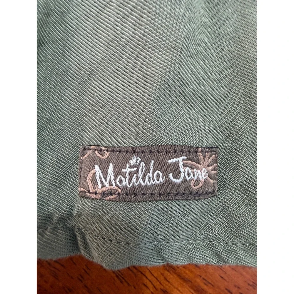 Matilda Jane Olive Green Ruffle Utility Shirt Dress Rayon Lace Accent Small